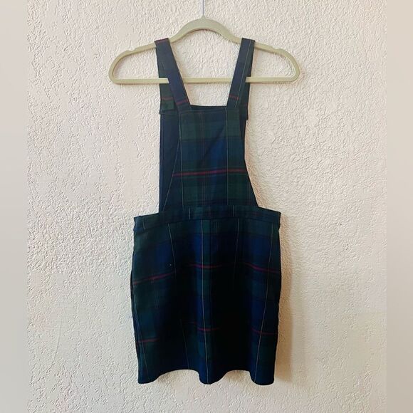 Forever 21 Jumper Dress Medium Plaid Navy Green NWT - Picture 2 of 6